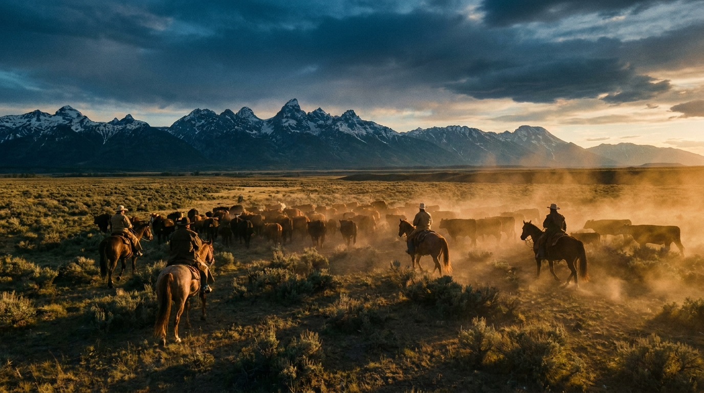 Cattle drive at golden hour